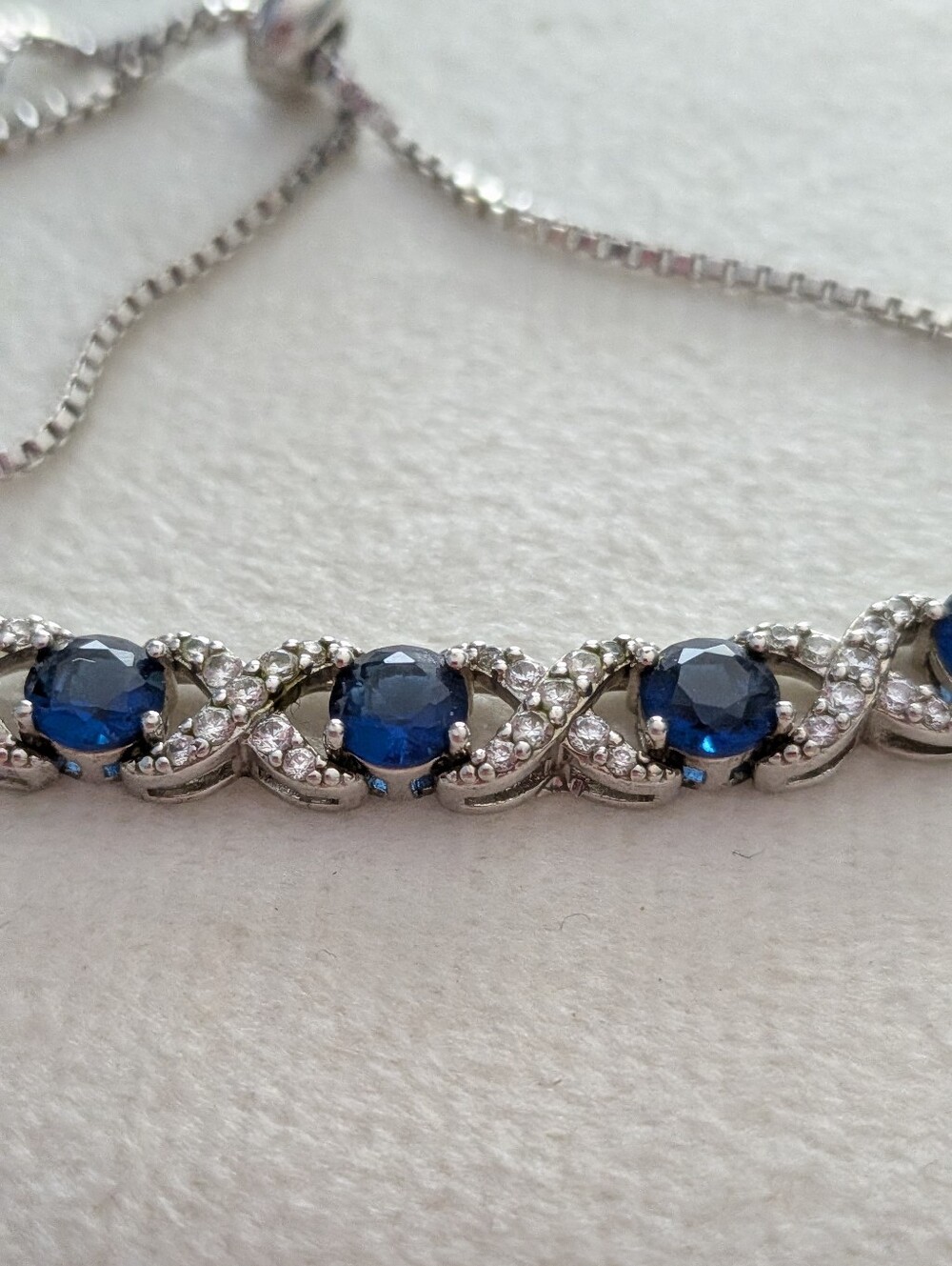💎 Sapphire Blue CZ & Clear CZ Adjustable Bracelet | Silver-Tone